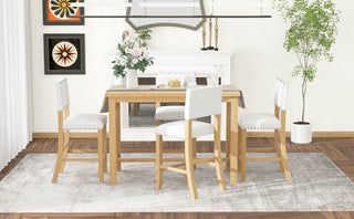 TREXM 5-Piece Counter Height Dining Set, Classic Elegant Table and 4 Chairs in Natural Wood Wash