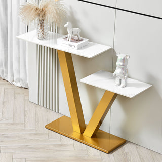 47.2"Modern Console Table, Exquisite shape design, Metal Frame with Adjustable foot pads for Entrance, Corridor, Living room & Office.(Gold)