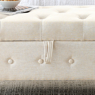 62" Bedroom Tufted Button Storage Bench, Modern Fabric Upholstered Ottoman, Window Bench, Rolled Arm Design for Bedroom, Living Room, Foyer (Beige)