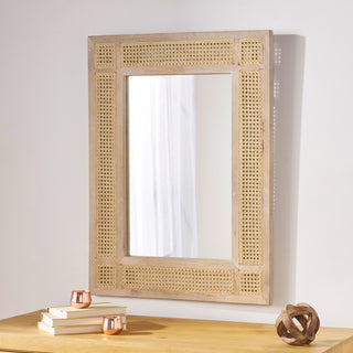 Mango Wood MDF Cane Fitted Mirror – Elegant Natural Wood Framed Wall Mirror