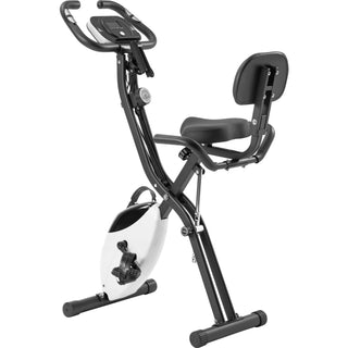 Folding Exercise Bike, Fitness Upright and Recumbent X-Bike with 16-Level Adjustable Resistance, Arm Bands and Backrest