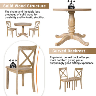 Modern Dining Table Set for 4,Round Table and 4 Kitchen Room Chairs,5 Piece Kitchen Table Set for Dining Room,Dinette,Breakfast Nook,Natural Wood Wash