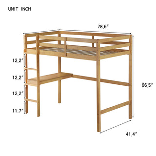 
Twin High Loft Bed, Rubber Wood with Safety Guardrail, Built-in Desk and Ladder, White Oak
