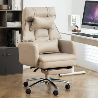 Swivel Ergonomic Office Chair, Technology Leather  High Back Office Chair with Lumbar Support Headrest, Sedentary Comfortable Boss Chair, 155° Reclining Computer Chair (Color : Beige)