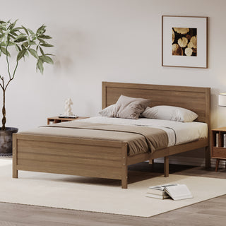 Wood Platform Bed Frame with Headboard, Mattress Foundation with Wood Slat Support, No Box Spring Needed, King Size, Walnut