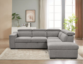 105"L-Shape Sectional Sofa with Pull-Out Bed and Ottoman Storage Space, Convertible Sleeper Couch, Arm with 1 Cup Holders and Wirelessly Charged, for Living Room, Apartment, Light Gray