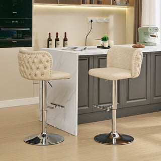 A&A Furniture,Swivel Barstools Adjusatble Seat Height With Chrome Base, Modern PU Upholstered Bar Stools with the whole Back Tufted, for Home Pub and Kitchen Island,Beige, Set of 2