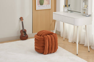 060-Chenille Fabric Modern Knot Design Ottoman Makeup Stool Footstool, Comfortable and Stylish Seat for Living Room, Bedroom,Orange