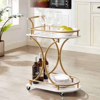 2-Tier Rolling Bar Cart, Industrial Style Beverage Cart with Wine Rack and Glass Holder, Mobile Wine Trolley for Kitchen and Living Room