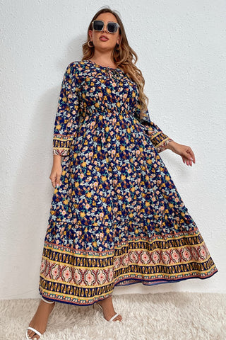 Honey Melo Apparel Plus Size Bohemian Round Neck Maxi Dress