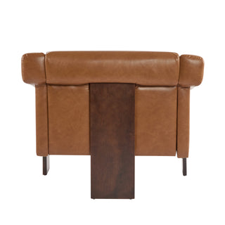 34" Mid-Century Modern Accent Chair with Brown Faux Leather, Deep Cushions, and Wide Armrests – Perfect for Living Room, Bedroom, or Office