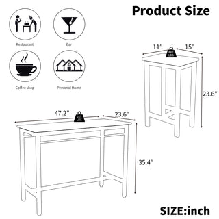 5-piece modern kitchen table with four bar stools Bar table set 5PC,metal frame and MDF, white oak,47.5'' L x 23.7'' W x 35.5'' H.