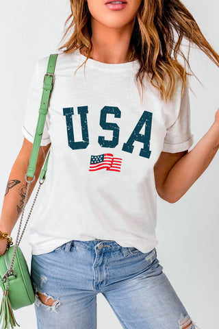 USA Round Neck Short Sleeve T-Shirt for Women