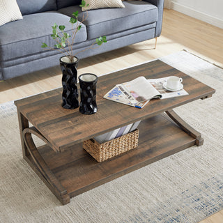 Unique Solid Wood Coffee Table – 48" Modern Center Table with Storage, Special Shape Design for Living Room, Kitchen, and Apartment Dining