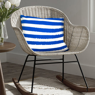 20 x 20 Modern Square Cotton Accent Throw Pillow, Screen Printed Stripes Pattern, Blue, White