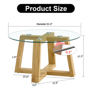 Modern practical circular coffee tables. Made of transparent tempered glass tabletop and wood colored MDF material. Suitable for living rooms and bedrooms.31.5"*31.5"*17.7"