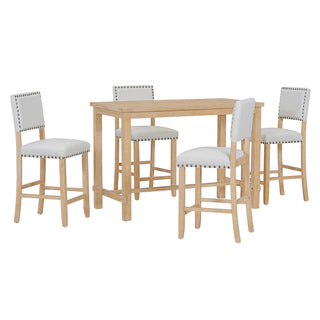 TREXM 5-Piece Counter Height Dining Set, Classic Elegant Table and 4 Chairs in Natural Wood Wash