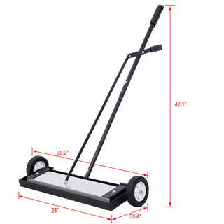 24in Rolling Magnetic Sweeper, Heavy Duty Push-Type with Release, 100 lb Capacity