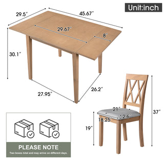 3 Piece Kitchen Dining Set with Drop Leaf Dining Table and 2 Dining Upholstered Chairs, Dining Room Set for Small Places, Natural