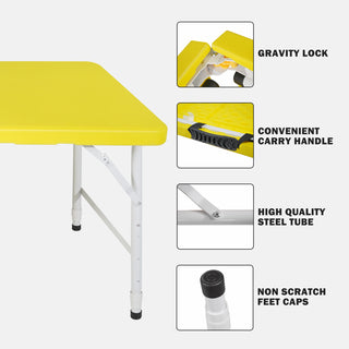 4ft Yellow Portable Folding Table Indoor&Outdoor Maximum Weight 135kg Foldable Table for Camping