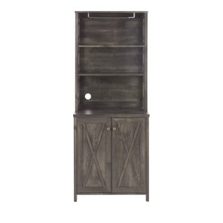 Coffee Bar Cabinet with Microwave Stand & Metal Frame – Side Home Source Bar Cabinet with Hollow-Out Barn Design – Charcoal Gray – 26.77" x 15.75" x 67.32"