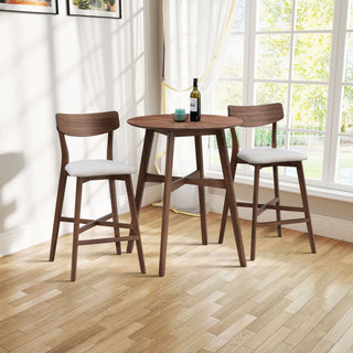 3-Piece Bar Table Set – Modern Round Counter Height Pub Table with Bar Stools, Wooden High Top Pub Dining Set for Kitchen, Restaurant, Cocktail Bar, Walnut