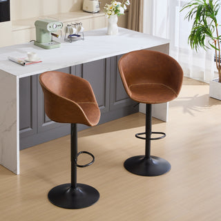 Adjustable Swivel Bar Stools, Mid-Century Modern PU Leather Upholstered Counter Height Bar Stool, Kitchen Island Barstools with Minimalism style, 1 chair/1carton,Brown