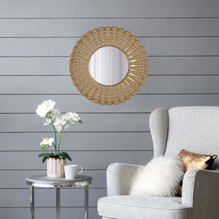 18.5" Transitional Beaded Sunburst Mirror, Round Accent Wall Mirror for Living Room, Entryway, Bathroom, Office, Foyer