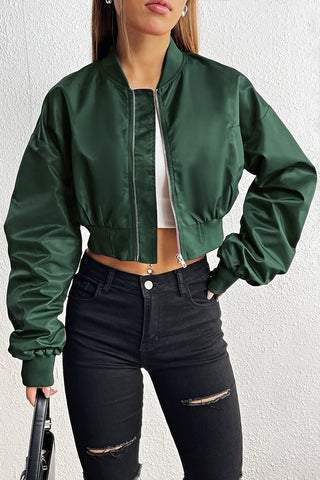 Zip-Up Ruched Cropped Jacket