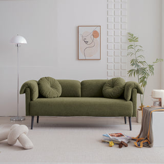 68.5'Modern Lamb Wool Sofa With Decorative Throw Pillows for Small Spaces