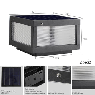 12' Black Solar Powered LED Post Cap Light, Modern Outdoor LED Fence Light for Pathways, Decks, and Patios (2-Pack)