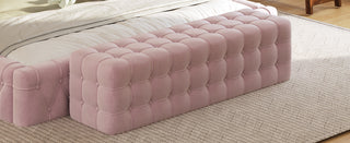 All Covered Velvet Upholstered Ottoman, Rectangular Footstool, Bedroom Footstool, No Assembly Required, Elegant and Luxurious, Pink