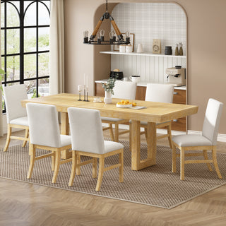 TOPMAX Traditional 7-Piece 72" Extendable Dining Table Set with 12inch Butterfly Leaf and 6 Upholstered Dining Table Set, Natural