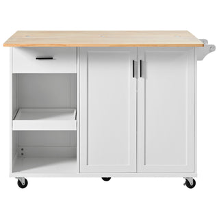 K&K Kitchen Island with Foldable Countertop, Rolling Storage Cart with Slide-Out Shelf, Towel Rack, Drawer, and Wheels, for Kitchen, Dining Room, Living Room, White