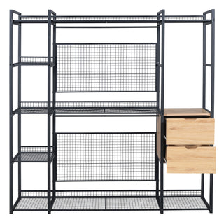 Open-Style Wardrobe with Hanging Rails, Shelves and Drawers, Black