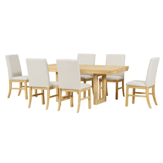 TOPMAX Traditional 7-Piece 72" Extendable Dining Table Set with 12inch Butterfly Leaf and 6 Upholstered Dining Table Set, Natural