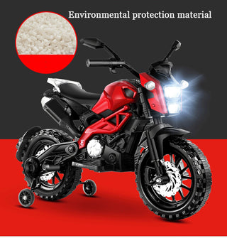 Electric Motorcycle for Kids, kids ride on  motorcycle,  12V  Electric Dirt  Bike with Training Wheels, Hand Racing   Foot Brake,PU seat,   Ride on Motorcycle for  3~6 years Boys Girls gift