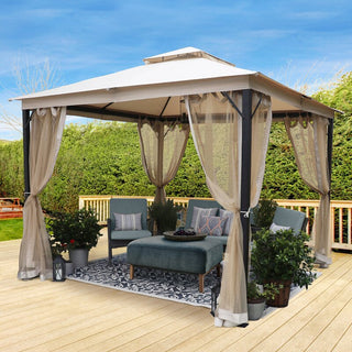 10x10FT Softtop Metal Gazebo with Mosquito Net, Heavy Duty Double Roof Canopy, Galvanized Steel Outdoor Tent for Garden, Patio, Backyard