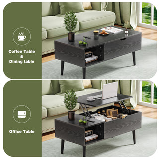 Sweetcrispy Lift Top Coffee Storage Wood Tables with Hidden Compartment Small Dining Desk for Home Living Room Office