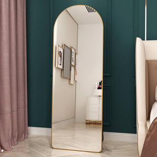 The 3rd generation aluminum alloy metal frame arched floor mounted wall mirror, upgraded in quality, bathroom makeup mirror, bedroom entrance, clothing store, gold 65 "* 23 "W1151121956