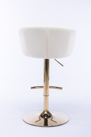 Set of 2 luxurious Ivory Velvet Bar Stools with Gold Legs, Chrome Footrest, Swivel & Adjustable Height