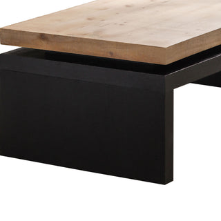 Black and Natural Wood Living Room Coffee Table, 2-Tiered Wood Tabletop, 47.6" L x 23.6" W x 16.3" H