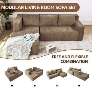 Modular Sectional Couch, Modern L-Shape Sectional Sofa with Chaise Lounge, Comfy Snow Velvet Fabric Corner Sofa Couch, Upholstered Couch for Living Room, Bedroom, Apartment