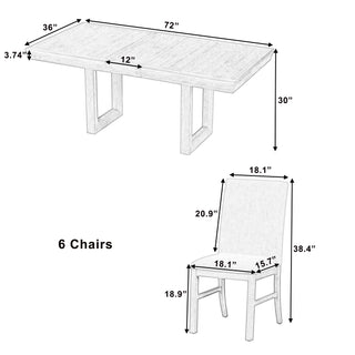 TOPMAX Traditional 7-Piece 72" Extendable Dining Table Set with 12inch Butterfly Leaf and 6 Upholstered Dining Table Set, Natural