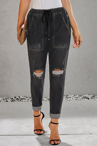 Baeful Drawstring Denim Joggers for Women