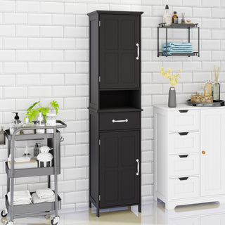 Double Door Narrow Height Slim Floor Standing Cabinet with 2 Adjustable Shelves-Black