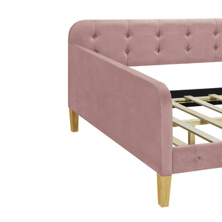 Full Size Upholstered Daybed with 4 Support Legs, Pink