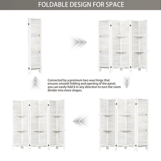 Room Divider with Shelves, 6 Panel Room Dividers and Folding Privacy Screens, Partition Room Divider Temporary Wall, Freestanding Room Divider for Home Office Studio Apartment (White)