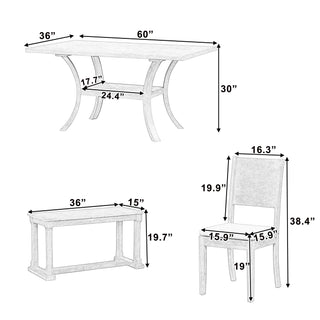 TOPMAX 6-Piece Wood Dining Table Set with Storage Shelf and Curved Legs, Kitchen Table Set with Bench and 4 Removable Cushions Dining Chairs, Modern Style, Natural+Beige Cushion