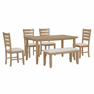 TREXM Dining Room Table and Chairs with Bench, Rustic Wood Dining Set, Set of 6 (Natural Wood Wash)